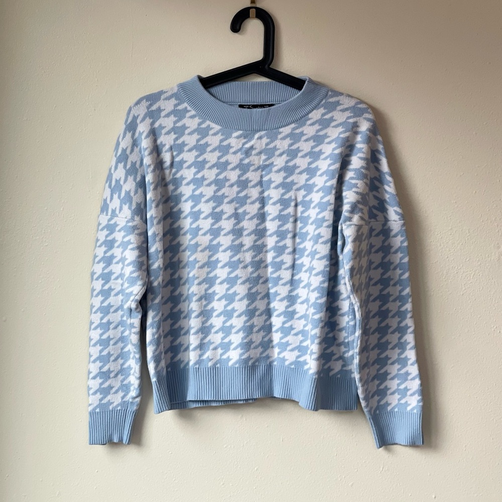 Baby Blue Houndstooth Sweater